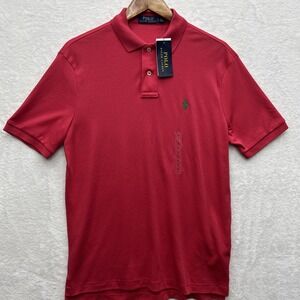 Ralph‎ Lauren Polo  Shirt Mens Medium Red With Green Pony Rugby Cotton NWT